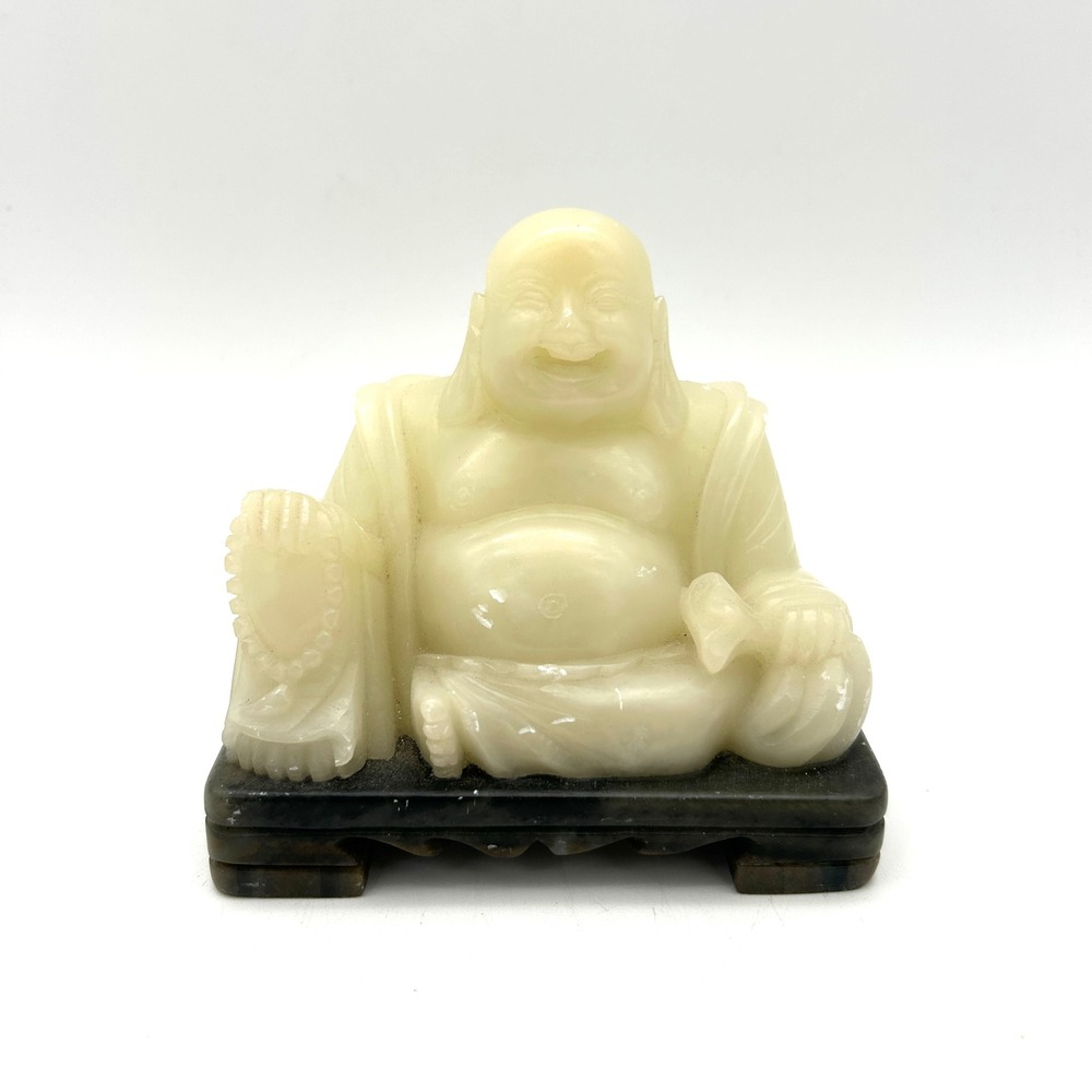 Vintage Laughing Buddha Statue Resin Cream Off White Good Paperweight Figurine